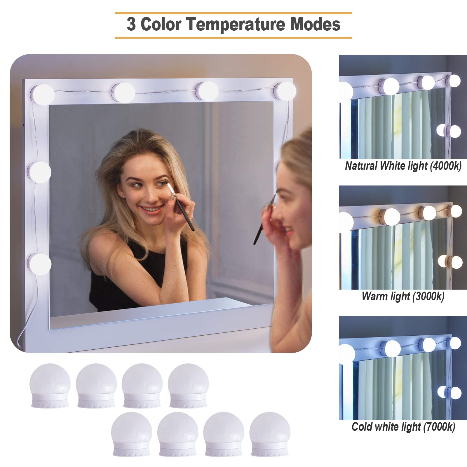 TUKAILAi LED Lighted Makeup Vanity Table with Stool - 5-Drawer Hollywood Mirror Desk for Bedroom, Modern Cosmetic Dressing Table with Lights (White) - Perfect for Home Beauty Salon & Makeup Application