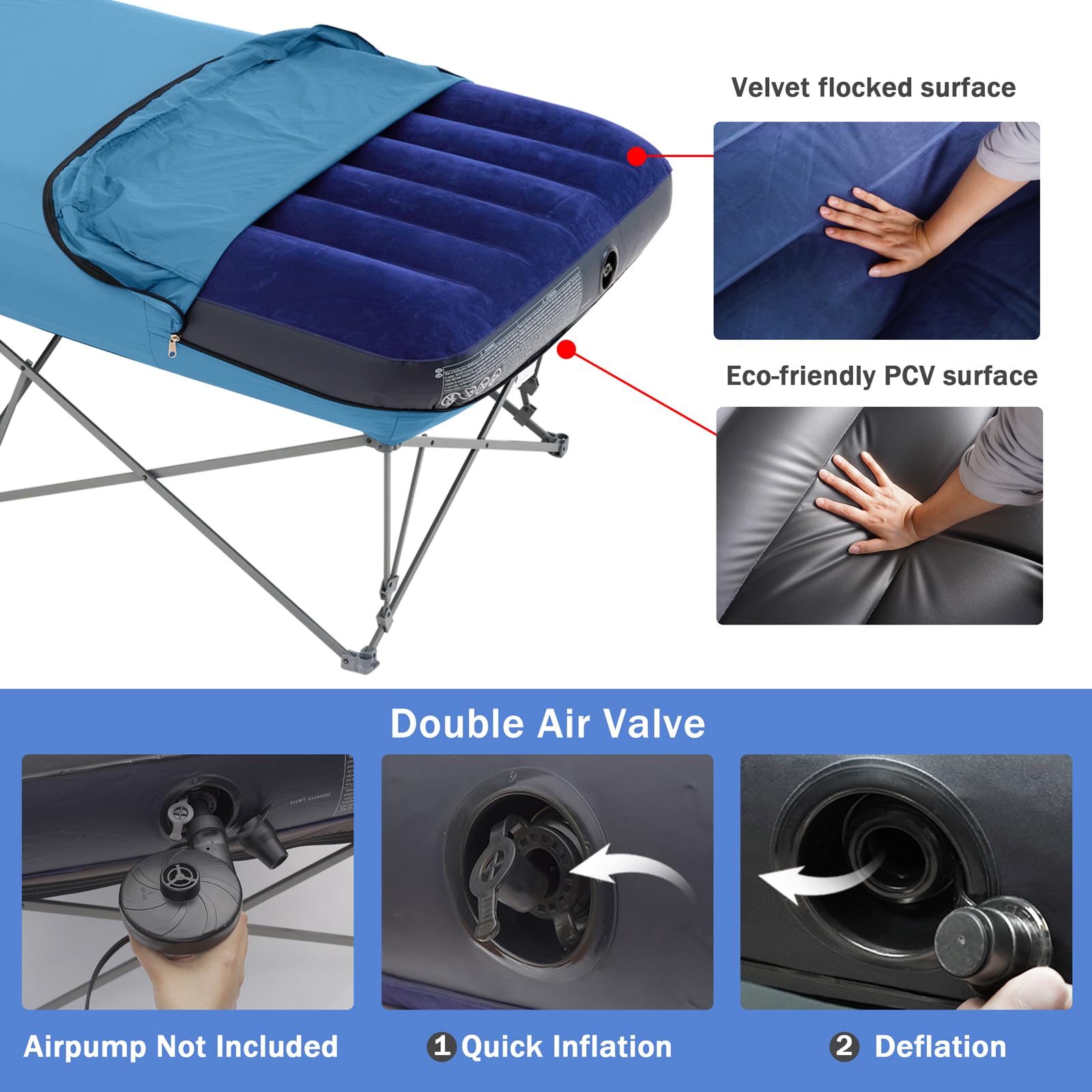 Premium Folding Camping Cot for Adults with Inflatable Air Mattress & Carry Bag - Portable Outdoor Sleeping Solution for Travel, Beach, Backpacking & Vacation (Air Pump Not Included) | Durable & Comfortable for Camping, Hiking & Picnics