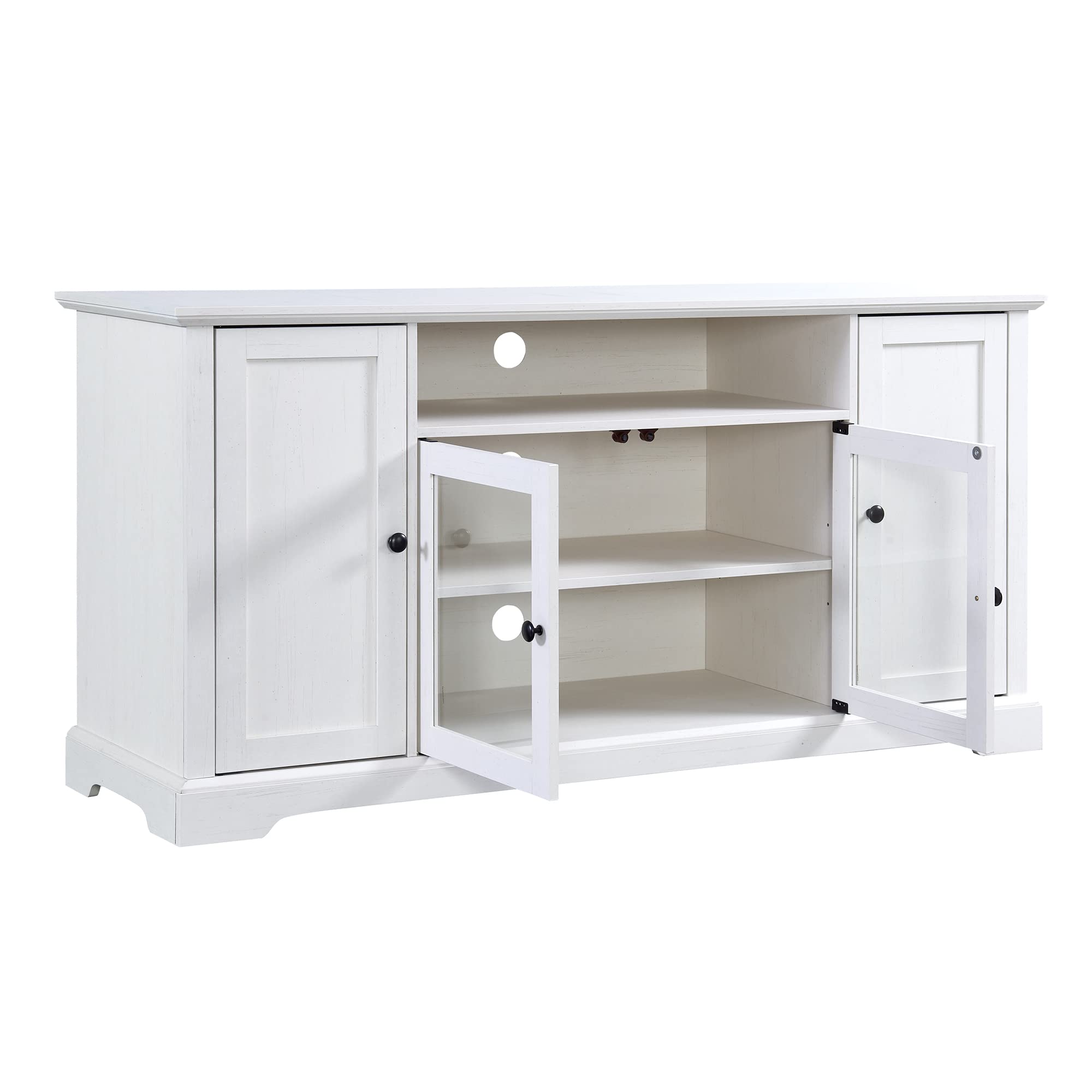 65 Inch TV Stand with 2 Tempered Glass Doors & Adjustable Shelves - Modern Wood Entertainment Center with Storage Cabinet for Living Room, Bedroom - Perfect for TV, Gaming Consoles & Media Storage (White)