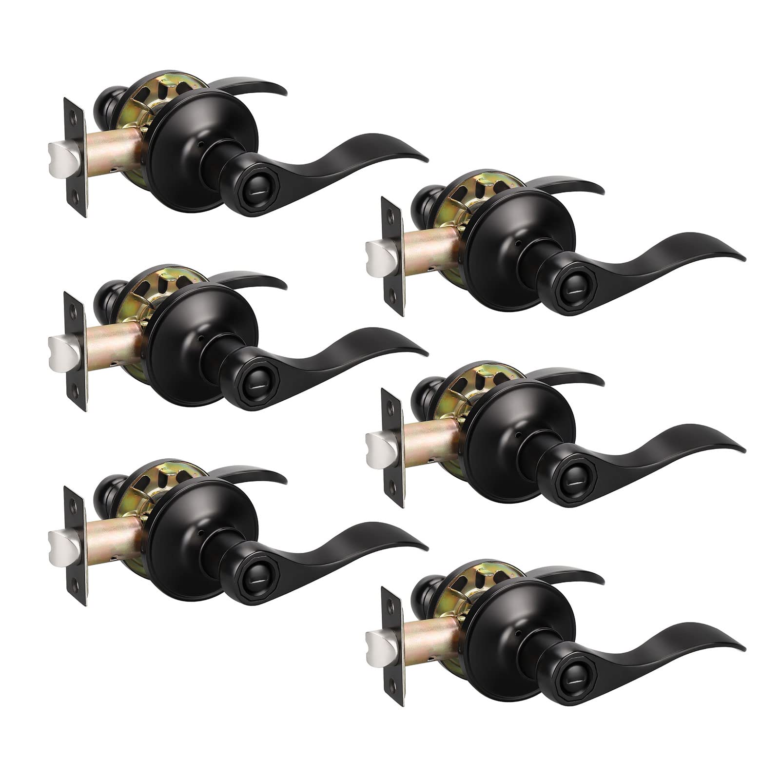 KNOBWELL 6 Pack Matte Black Privacy Door Knobs - Interior Door Handles with Lock for Bathroom & Bedroom, Reversible for Right/Left Handed Doors | Modern Home Security & Privacy Solution