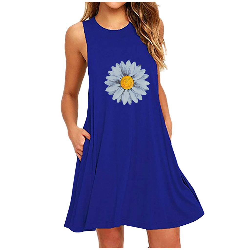 Women's Casual Daisy Print A-Line Nightdress - Sleeveless Summer Wrap Dress with Pockets | Perfect for Beach Cover-Up, Lounge Wear & Vacation Outfits