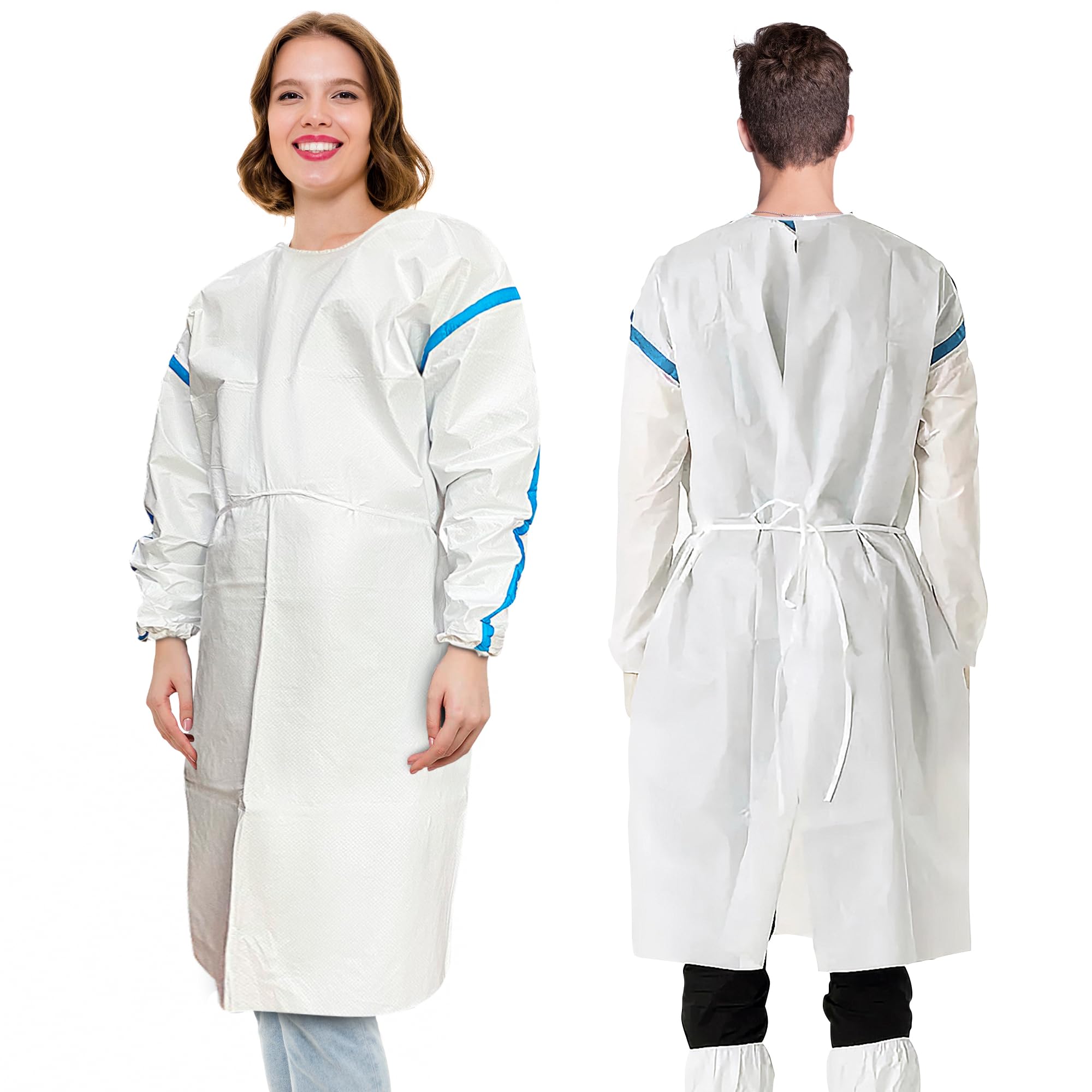 Disposable Hospital Gowns with Sleeves - 25 Pack Small Size PPE Medical Isolation Gowns, 50 GSM Microporous Protective Wear for Men & Women (Elastic Wrists, Waist & Neck Ties) - Ideal for Healthcare Workers, Nursing Homes & Emergency Medical Use