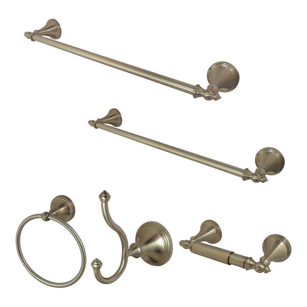 Kingston Brass Naples 5-Piece Bathroom Accessory Set - Chrome Finish - Towel Bar, Towel Ring, Robe Hook, Toilet Paper Holder - Perfect for Modern Bathroom Decor