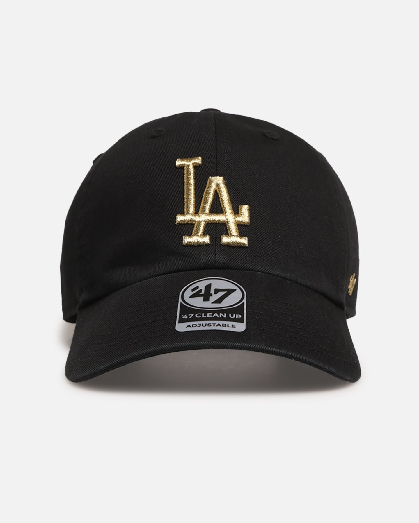 47 Brand Los Angeles Dodgers 'Metallic' 47 Clean Up Strapback Adjustable Snapback Hat - Black & Gold Baseball Cap for Men & Women - Perfect for Games, Streetwear & Casual Outfits