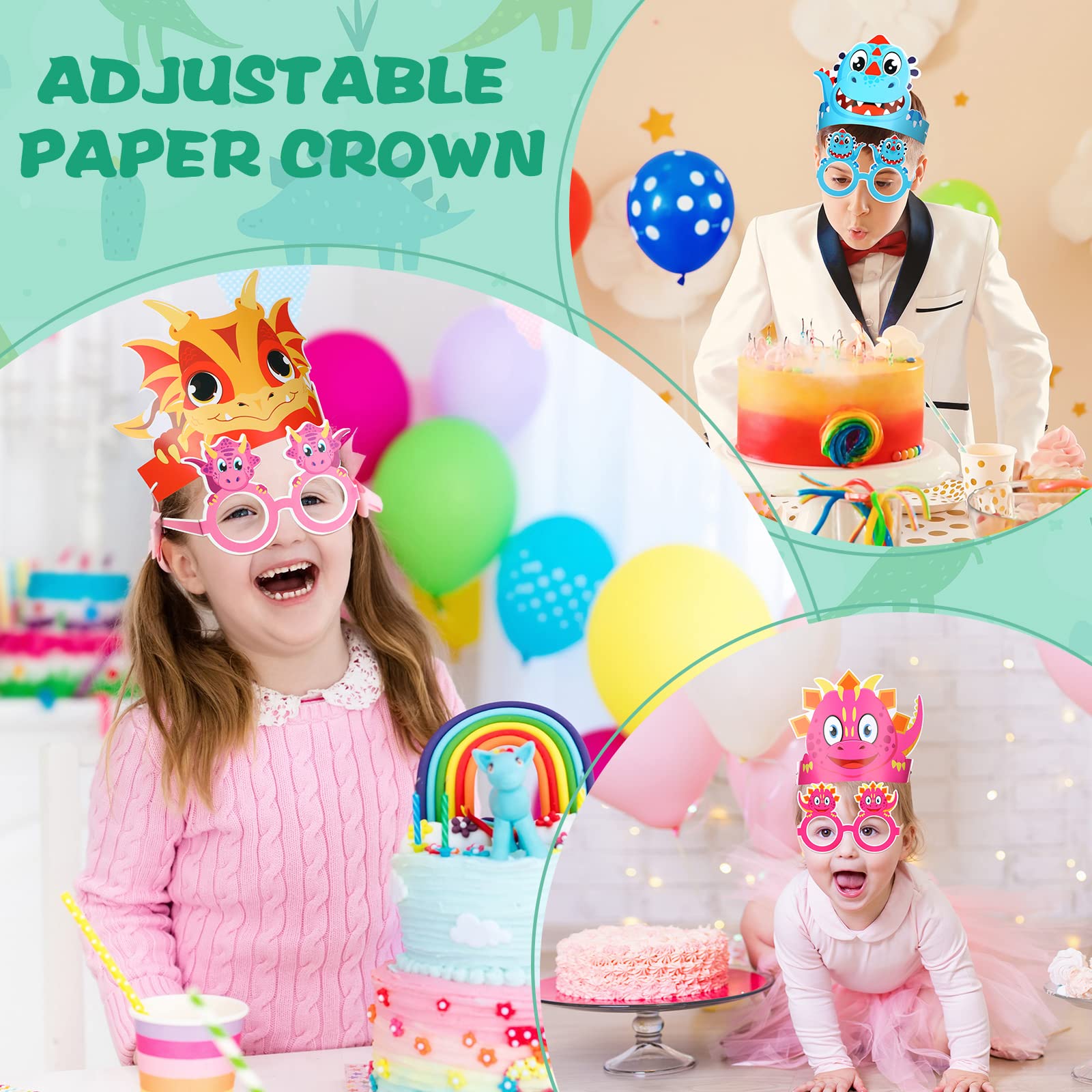 48-Piece Dinosaur Birthday Party Supplies Set - Includes Dino Paper Hats, Adjustable Sunglasses & 24 Ropes - Perfect for Kids' Dinosaur Theme Parties, Christmas Gifts & Photo Props - Great for Birthday Decorations, Classroom Activities & Jurassic-Themed Events