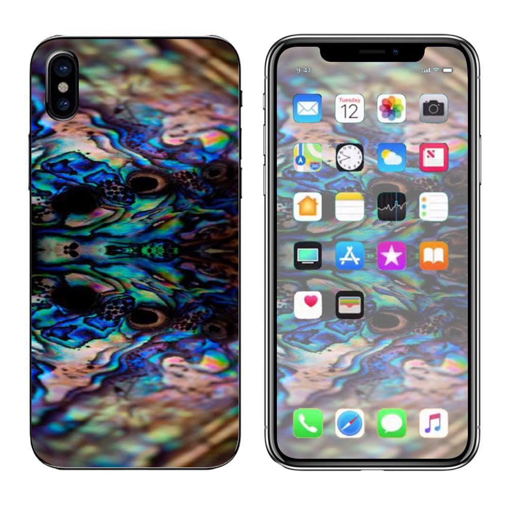 Premium Abalone Sea Shell Gold & Blue iPhone X Skin - Elegant Protective Cover for iPhone X - Perfect for Beach, Travel, and Everyday Use
