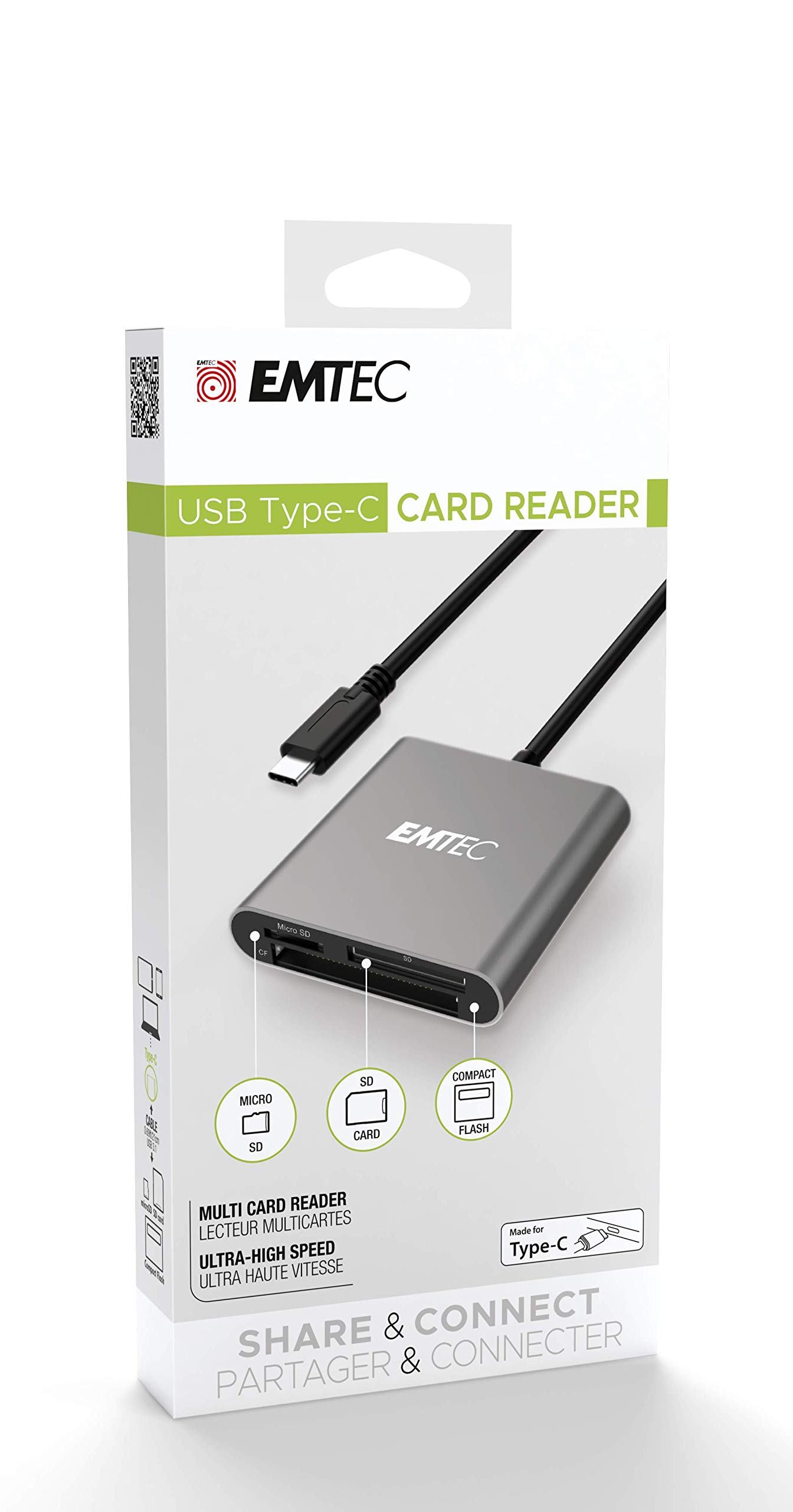 Emtec ECCAREADT610C USB-C Memory Card Reader - High-Speed SD/TF Card Adapter for MacBook, iPad, Laptop, PC - Perfect for Photographers, Videographers & Content Creators