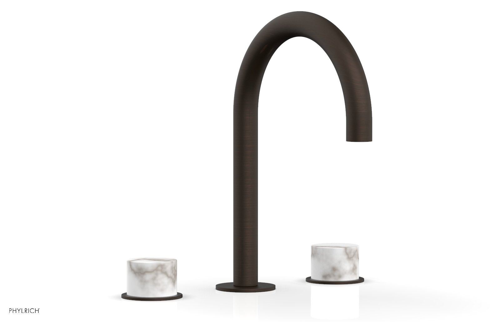 BASIC II Widespread Bathroom Faucet with White Marble Handles - 8 Inch Centerset, Brushed Nickel Finish for Modern Vanity Sinks (Model 230-03) - Perfect for Guest Bathrooms and Powder Rooms