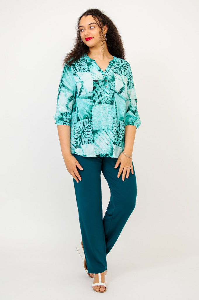 Carly Top - Shibori Print Linen Bamboo Blend Women's Tunic - Perfect for Summer Outfits & Boho Fashion