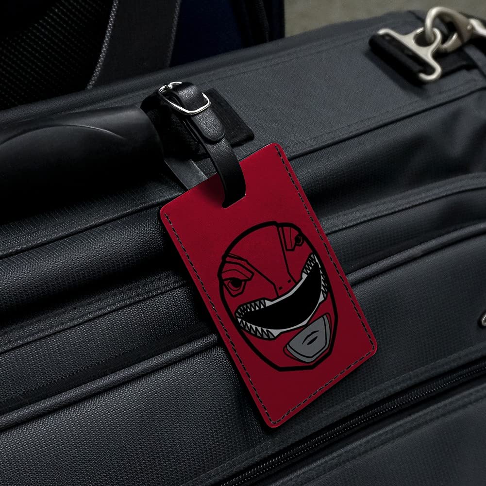 Power Rangers Red Ranger Helmet Leather Luggage Tag - Rectangle Carry-On ID Tag for Suitcases, Backpacks & Travel Bags - Perfect for Cosplay, Comic Con & Travel Identification