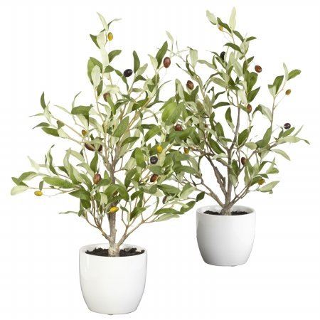 18 Inch Artificial Olive Silk Tree with Vase - Set of 2 for Home Office Decor, Living Room, Bedroom, or Wedding Centerpiece