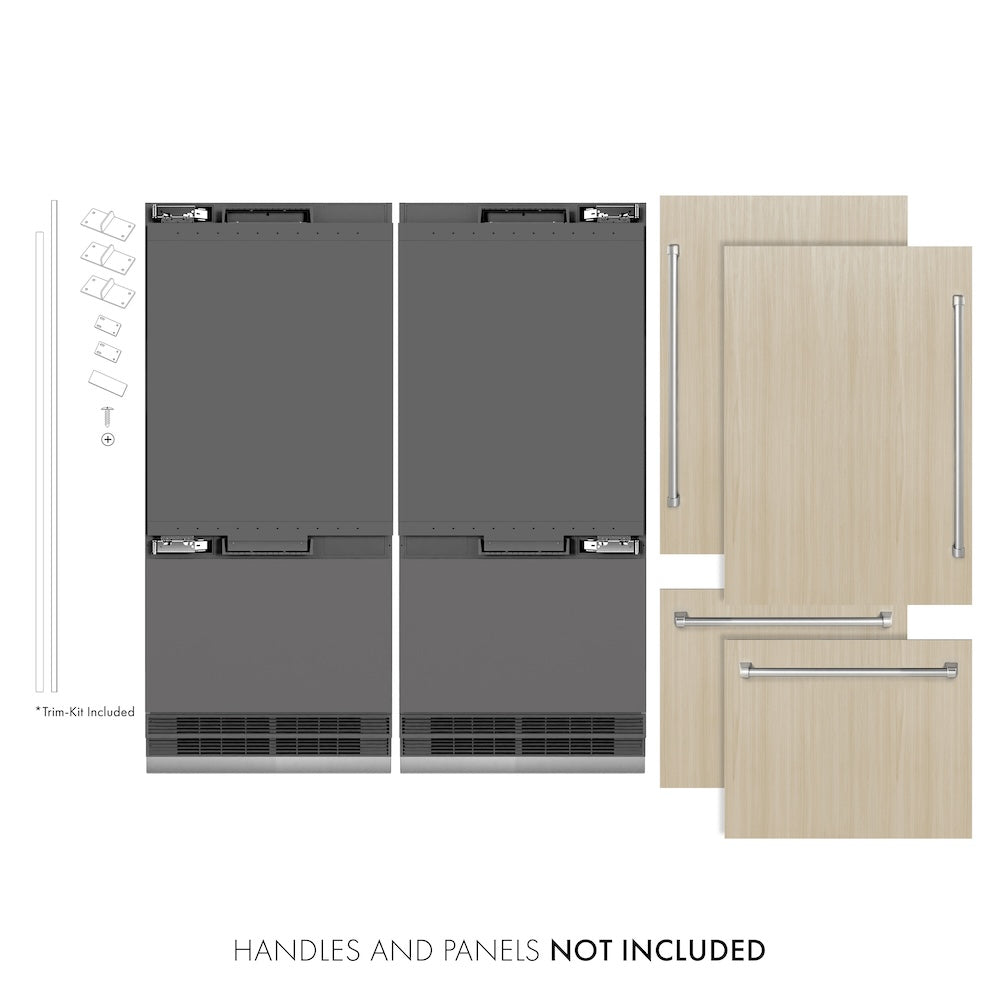 ZLINE 72 Inch Built-In French Door Refrigerator - 39.6 cu.ft Panel Ready Bottom Freezer with Ice Maker & Water Dispenser - Graphite Gray Interior (GRBIT 72) - Perfect for Modern Kitchens & Open-Concept Homes