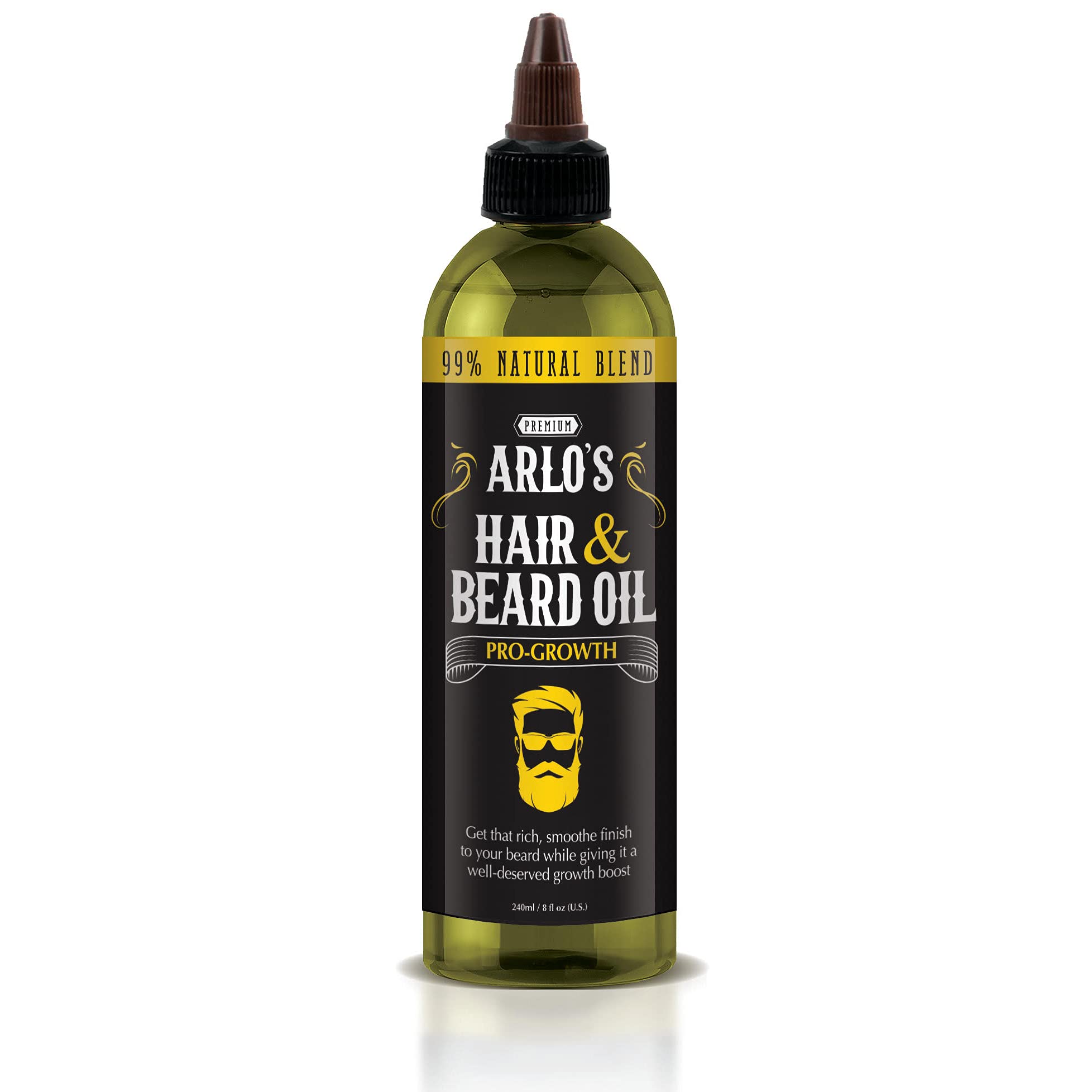 Arlo's Pro-Growth Hair & Beard Oil - 8oz Natural Hair Growth Serum for Men | Mustache Oil, Beard Oil & Scalp Treatment | Promotes Thicker Hair & Faster Growth - Perfect for Daily Grooming & Styling Routine
