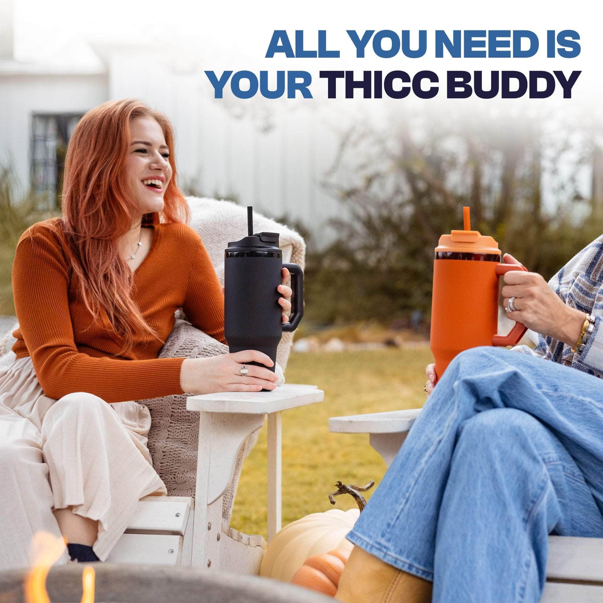 Frost Buddy Thicc Buddy - 50oz Vacuum Insulated Stainless Steel Tumbler with Lid & Straw - Leakproof Travel Mug for Hot & Cold Drinks - Fits Car Cup Holders - Perfect Gift for Men & Women (Black) - Ideal for Office, Gym, Hiking, and Road Trips