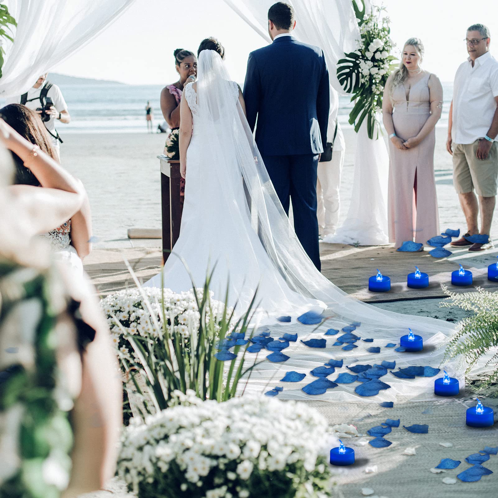 500PCS Blue Artificial Rose Petals with 24PCS Flameless LED Tea Lights - Romantic Wedding Decor, Party Centerpiece, Valentine's Day Gift, Bath & Bedroom Decoration
