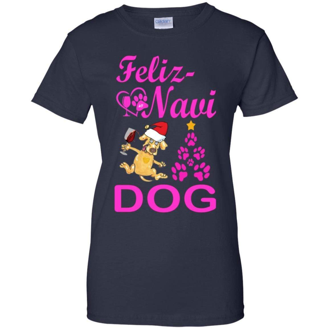Feliz Navi Dog Christmas T-Shirt for Women - 100% Cotton Funny Holiday Tee - Perfect for Parties, Gifts & Festive Outfits