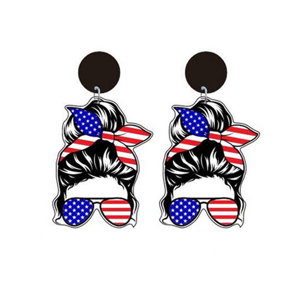 **American Flag Earrings for Women - Patriotic Star & Heart Dangle Drop Earrings - 4th of July Independence Day Jewelry - Perfect for Parties, Festivals & Patriotic Events**
