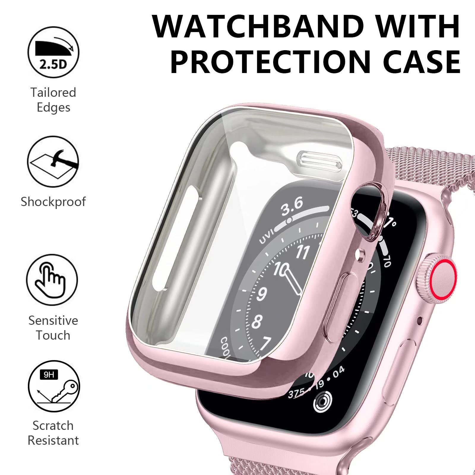 Premium Stainless Steel Band for Apple Watch 38/40/41/42/44/45mm - Magnetic Strap Compatible with iWatch Series 9/8/7/6/5/4/SE/3/2/1 - Includes Screen Protector Case - Perfect for Workouts, Office & Everyday Wear (Men & Women)