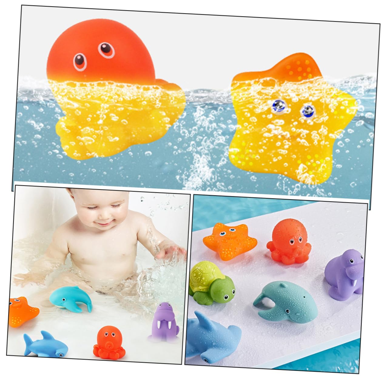 GARVALON 6-Piece Bath Toys Set for Kids - Fun Cartoon Vinyl Bathtub & Shower Toys - Perfect for Toddler Bath Time, Pool Play & Sensory Development