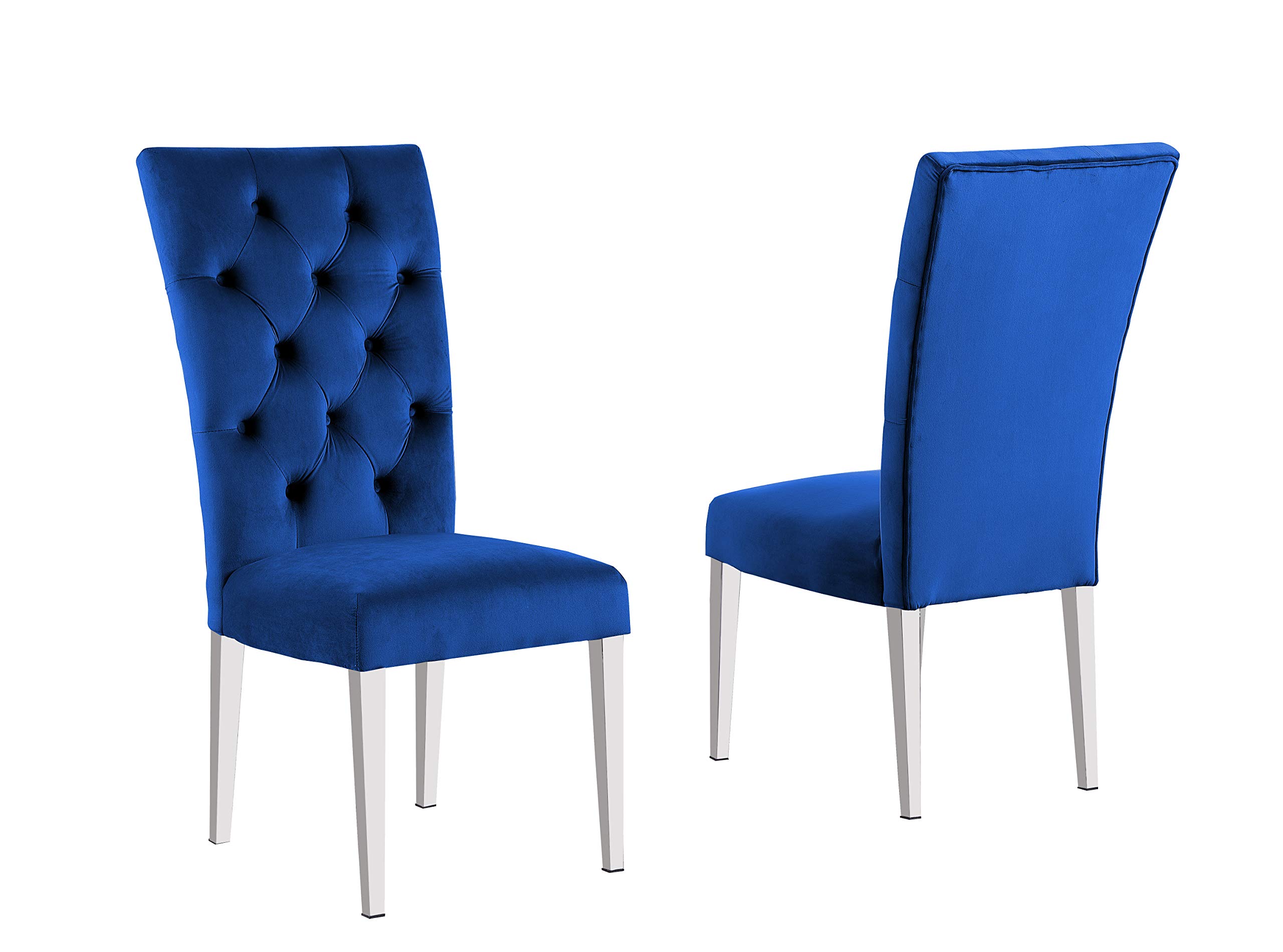 Layla Modern Velvet Upholstered Side Chairs Set of 2 - Blue & Silver Accent Chairs for Dining Room, Living Room & Bedroom | Comfortable Mid-Century Style Lounge Chairs with Sturdy Metal Legs