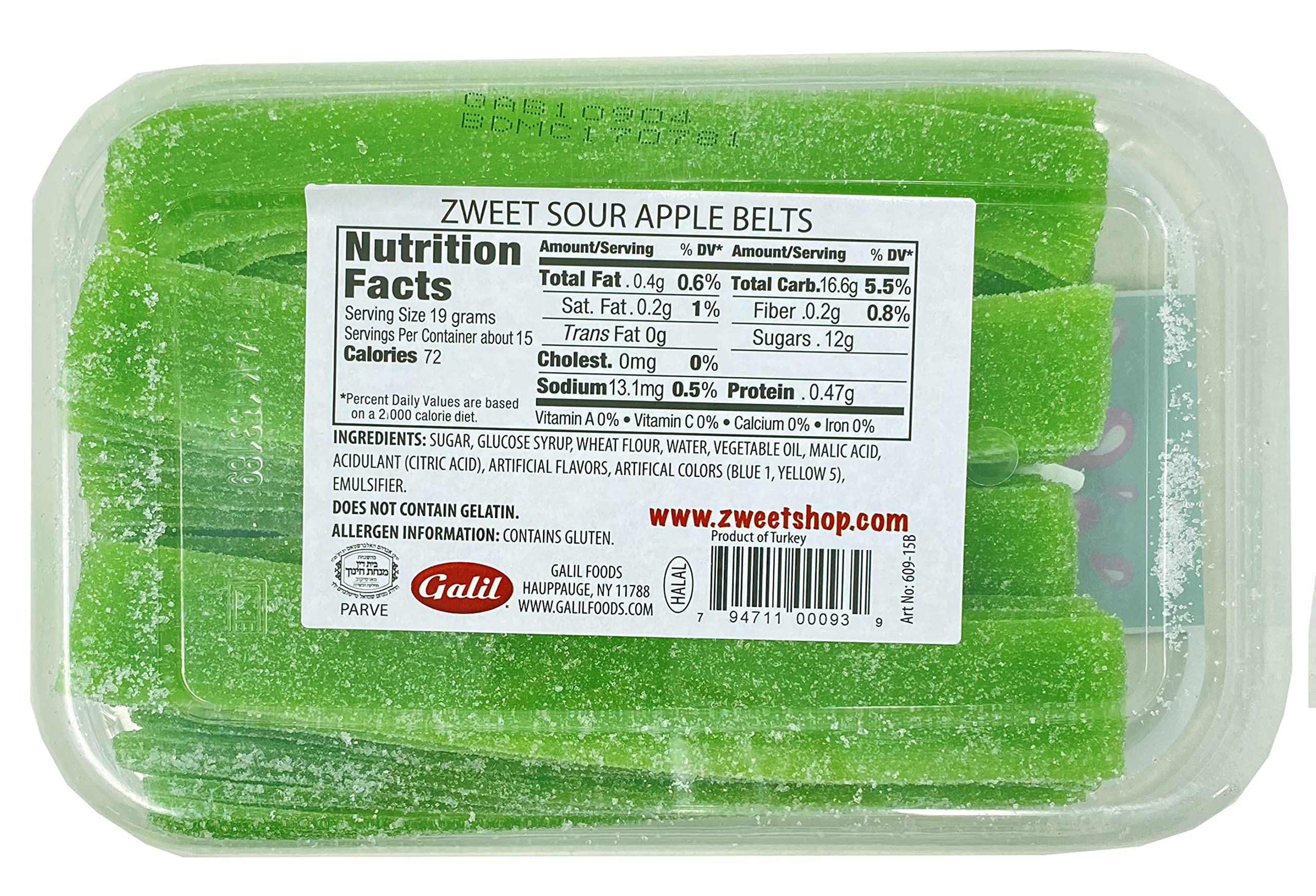 Sour Green Apple Candy Belts 10oz - Kosher & Halal Certified, Resealable Pack - Sweet & Tangy Licorice Belts for Parties, Snacking & Movie Nights