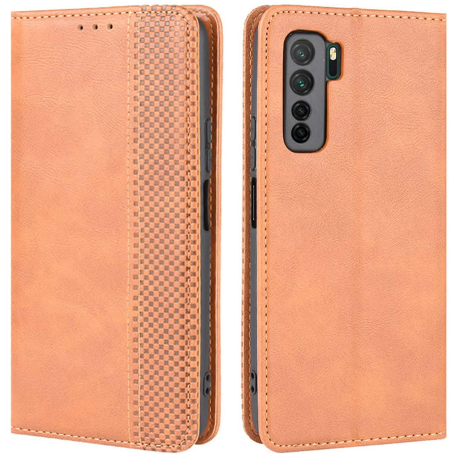 Huawei Nova 7 SE Phone Case - Retro PU Leather Shockproof Wallet Cover with Card Slots & Magnetic Closure | Full Body Protection for Huawei Nova 7 SE | Perfect for Daily Use, Travel & Business (Brown)