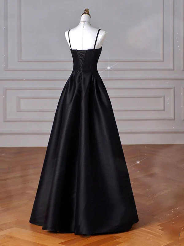 Elegant Black A-Line Satin Long Prom Dress for Women - Formal Evening Gown J4358 | Perfect for Homecoming, Prom Night, Wedding Guest & Special Occasions