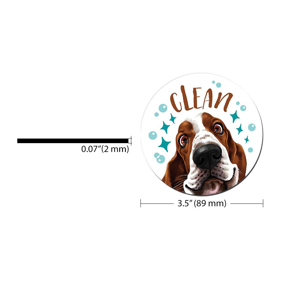 WIRESTER 3.5 Inch Double-Sided Dishwasher Clean/Dirty Sign - Basset Hound Dog Design Kitchen Decor for Dishwasher & Washing Machine - Perfect for Home, Office, and Restaurant Use