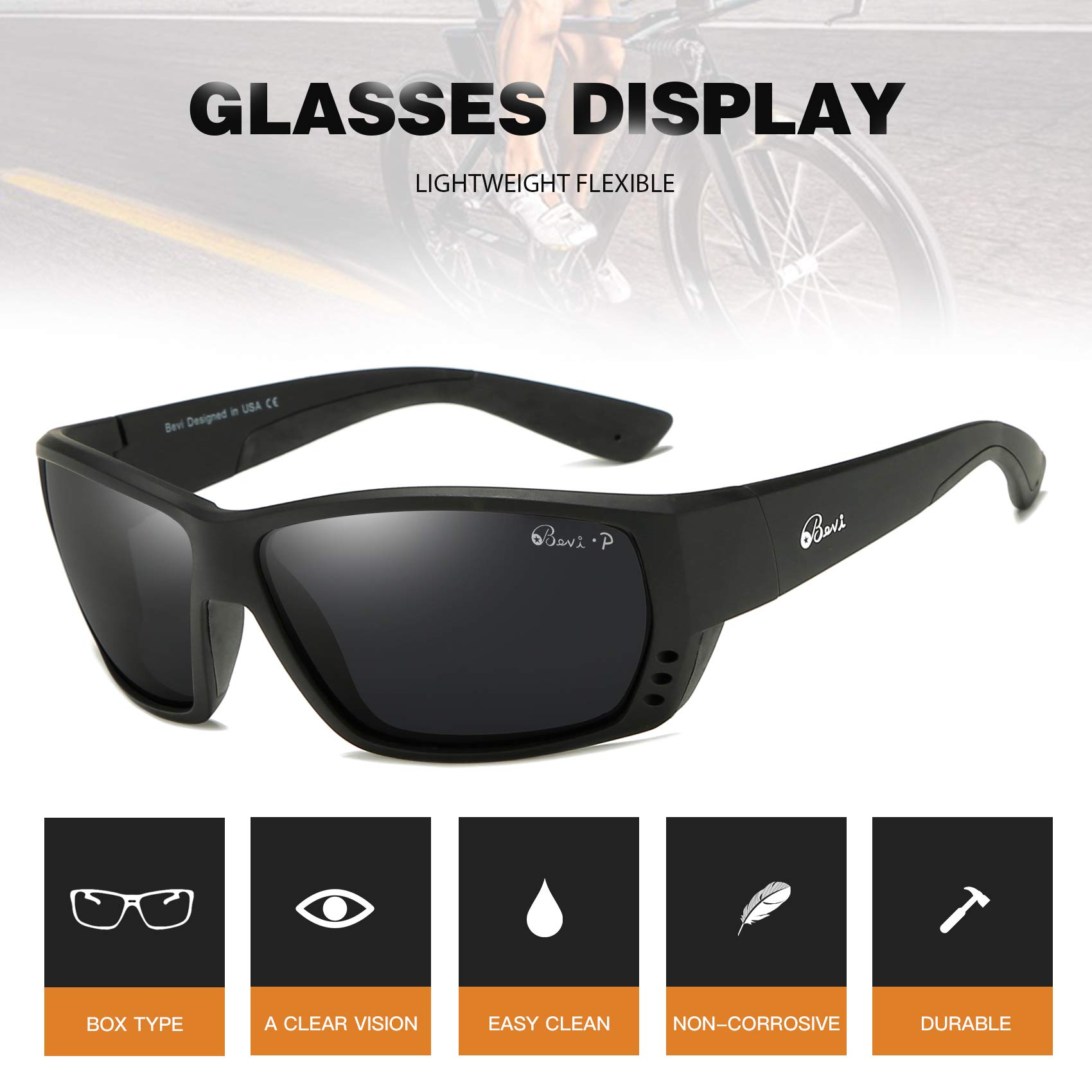 Bevi Polarized Sports Sunglasses for Men & Women - Ultralight TR90 Frame, Flexible & Durable UV Protection - Perfect for Running, Cycling, Fishing & Outdoor Activities