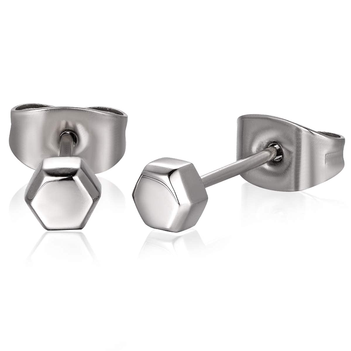 Hexagon Titanium Earrings Studs for Women - 3mm Pure Titanium Ball Piercing Earrings with Round Spiral Post | Hypoallergenic Body Jewelry for Sensitive Ears | Perfect for Everyday Wear, Parties & Special Occasions