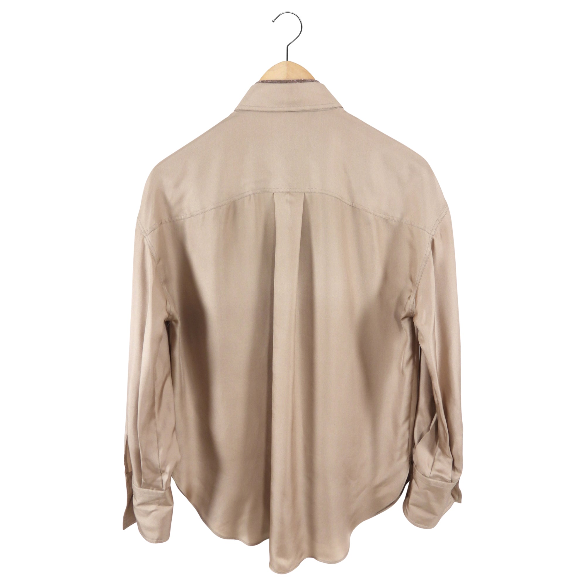 Brunello Cucinelli Light Brown Silk Monili Collar Shirt for Women - XS Size | Elegant Silk Blouse for Office, Party & Special Occasions