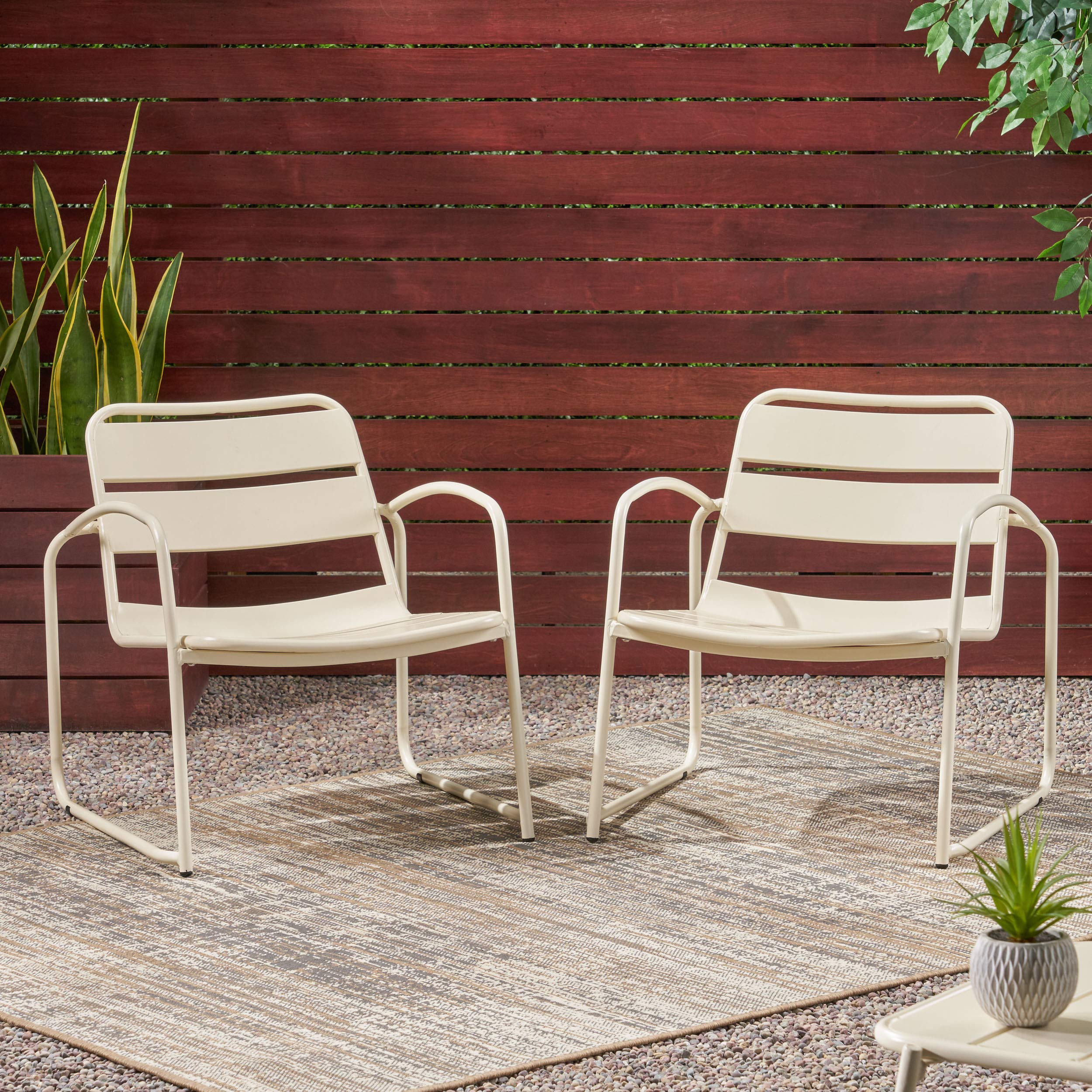 GDF Studio Outdoor Dining Chairs (Set of 2) - Matte White Weather-Resistant Patio Furniture for Garden, Poolside, and Backyard Dining