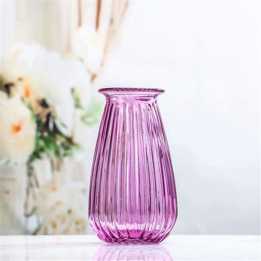 3.5 Inch Wide Modern Angled Stoneware Vase - Purple Transparent Glass Flower Pot with Grooved Design, Large Rose Vase for Home Decor, Wedding Centerpiece & Floral Arrangements