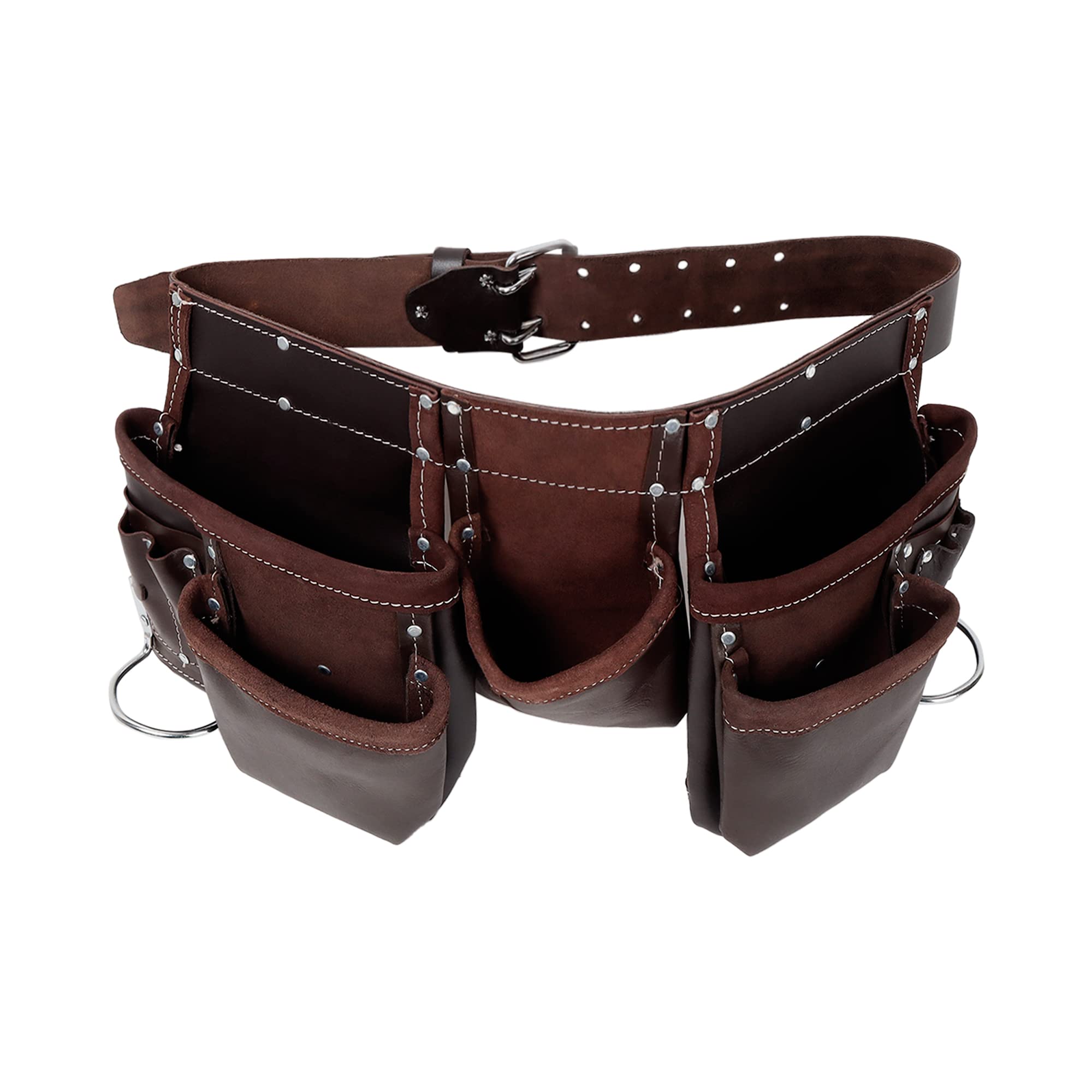 Durable Leather Tool Belt with 12 Pockets - Heavy Duty Work Organizer for Carpenters, Construction Workers, Handymen & Electricians - Perfect for Framing, Renovation & DIY Projects