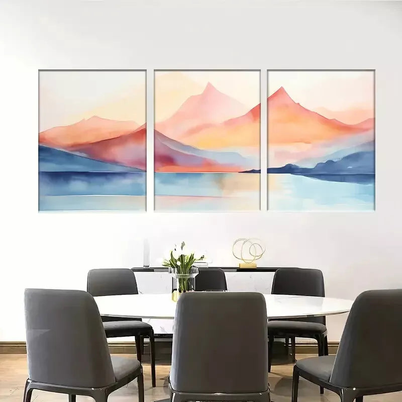3-Piece Serene Lake Mountain Watercolor Art Set - Framed Canvas 50x70cm | High Quality Print | 100% Australian Made | Ready to Hang Wall Decor | Perfect for Living Room, Bedroom & Office Decor