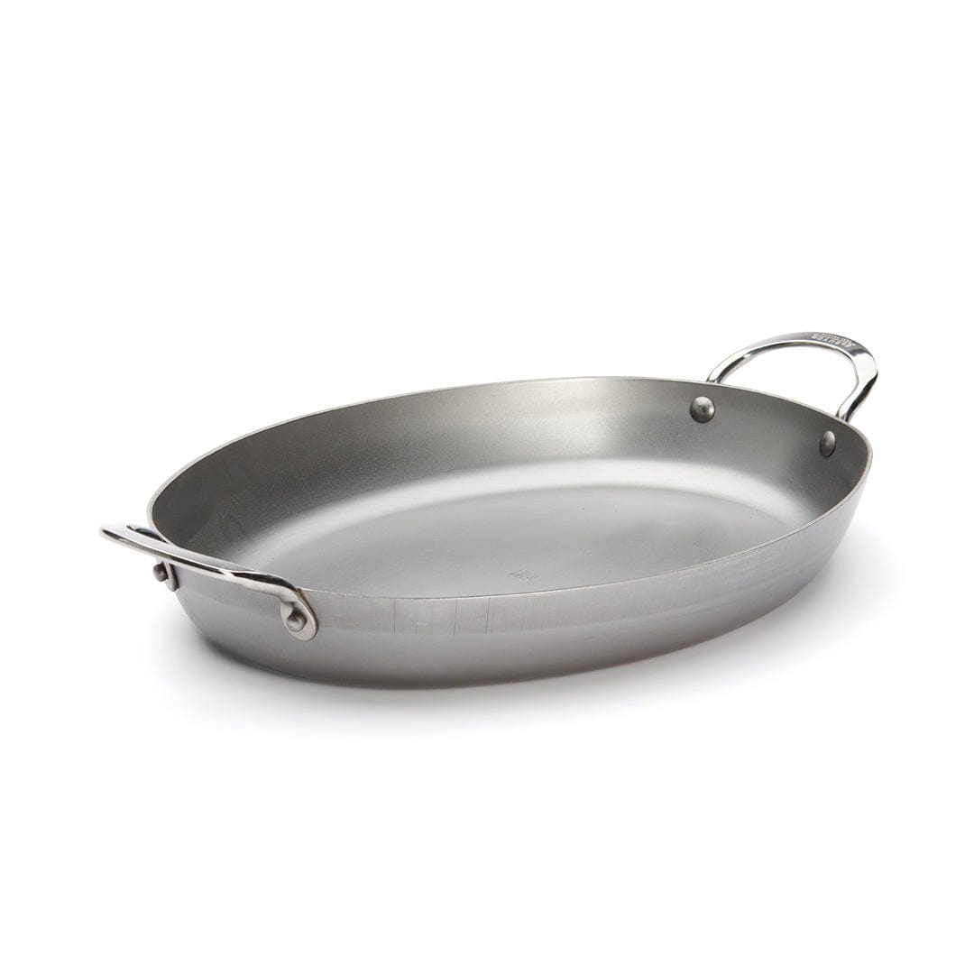 Premium de Buyer Mineral B Carbon Steel Oval Roasting Pan - 14 Inch Professional Oven Cookware for Turkey, Chicken, Roasts - Perfect for Holiday Dinners & Family Gatherings