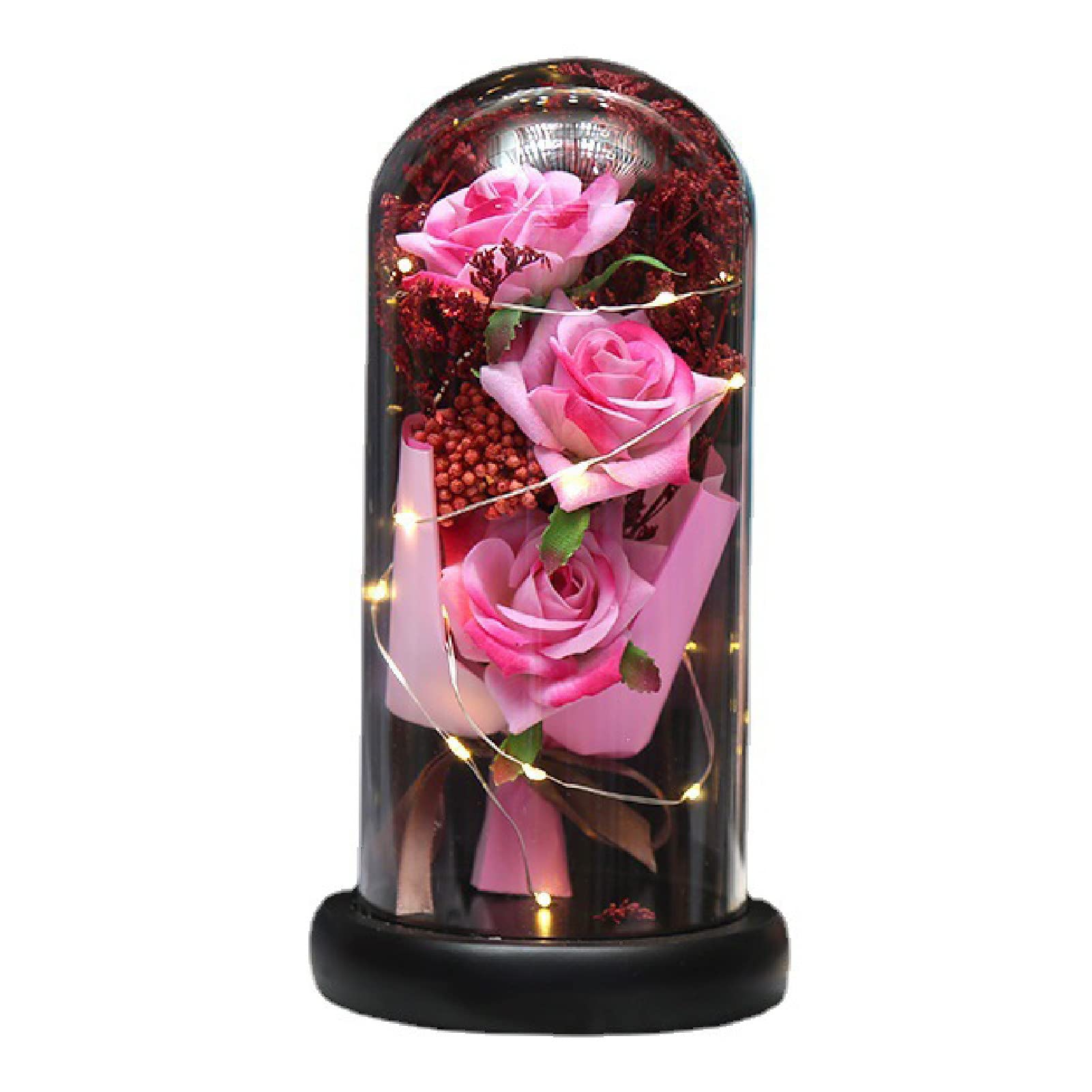 Eternal LED Artificial Rose Flower with Luminous Transparent Cover - Romantic Fake Rose Ornament for Home Decoration, Perfect Gift for Women, Girls, Men & Boys | Ideal for Valentine's Day, Wedding Centerpieces, Bedroom Decor & Night Lights