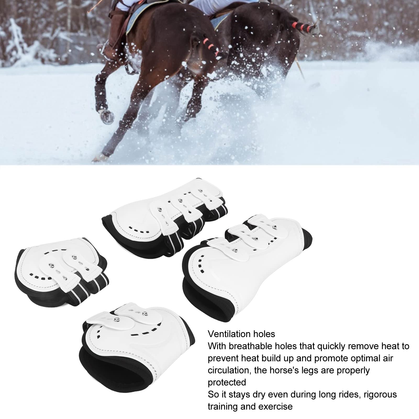 Shock Absorbing Adjustable Horse Tendon Boots - Open Front Jumping Fetlock Boots for Front & Hind Leg Protection (White, Set of 4) - Ideal for Show Jumping, Dressage & Equestrian Training