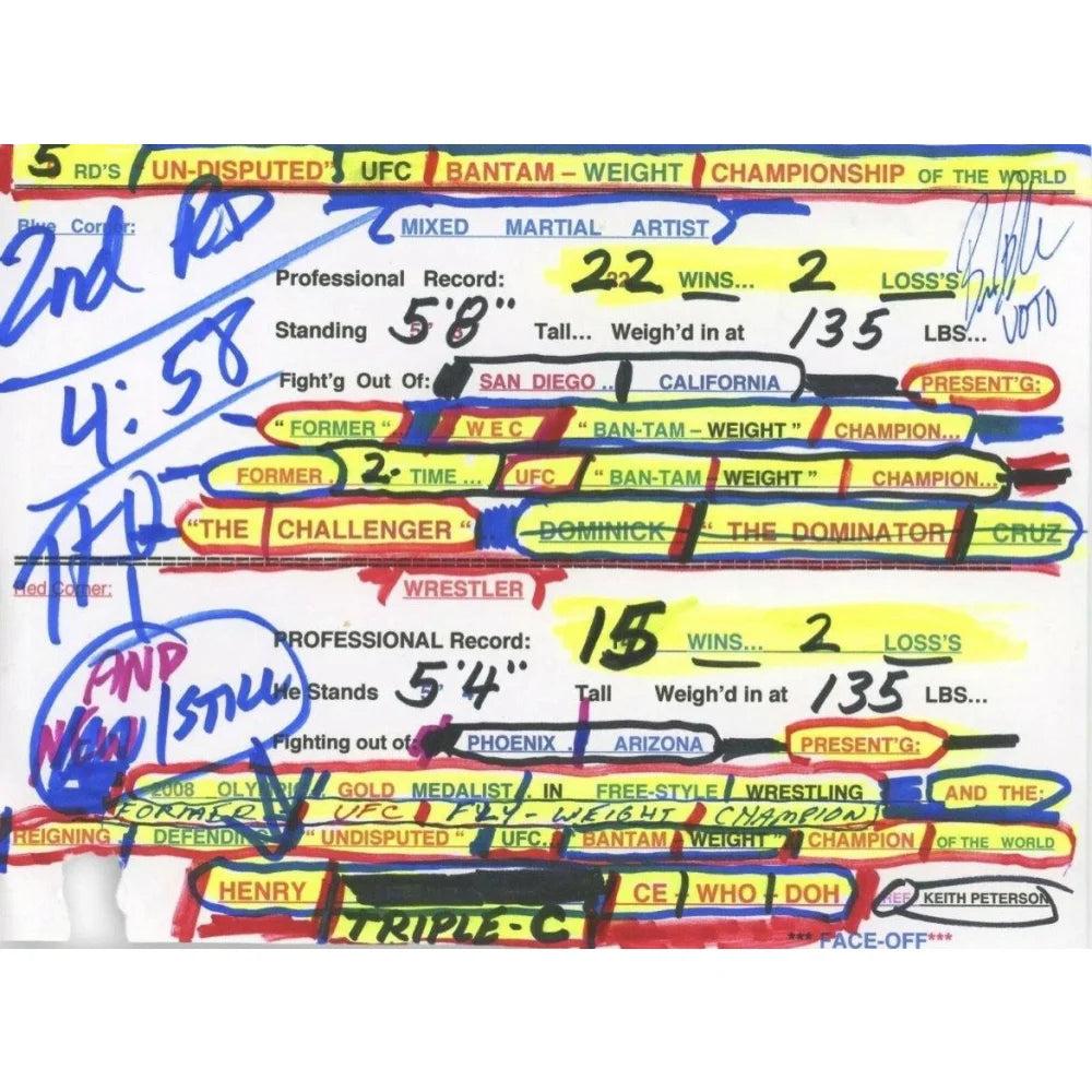 Bruce Buffer's UFC 249 Henry Cejudo vs Dominick Cruz Authentic Octagon Used Intro Card - Collectible MMA Memorabilia for UFC Fans & Sports Collectors