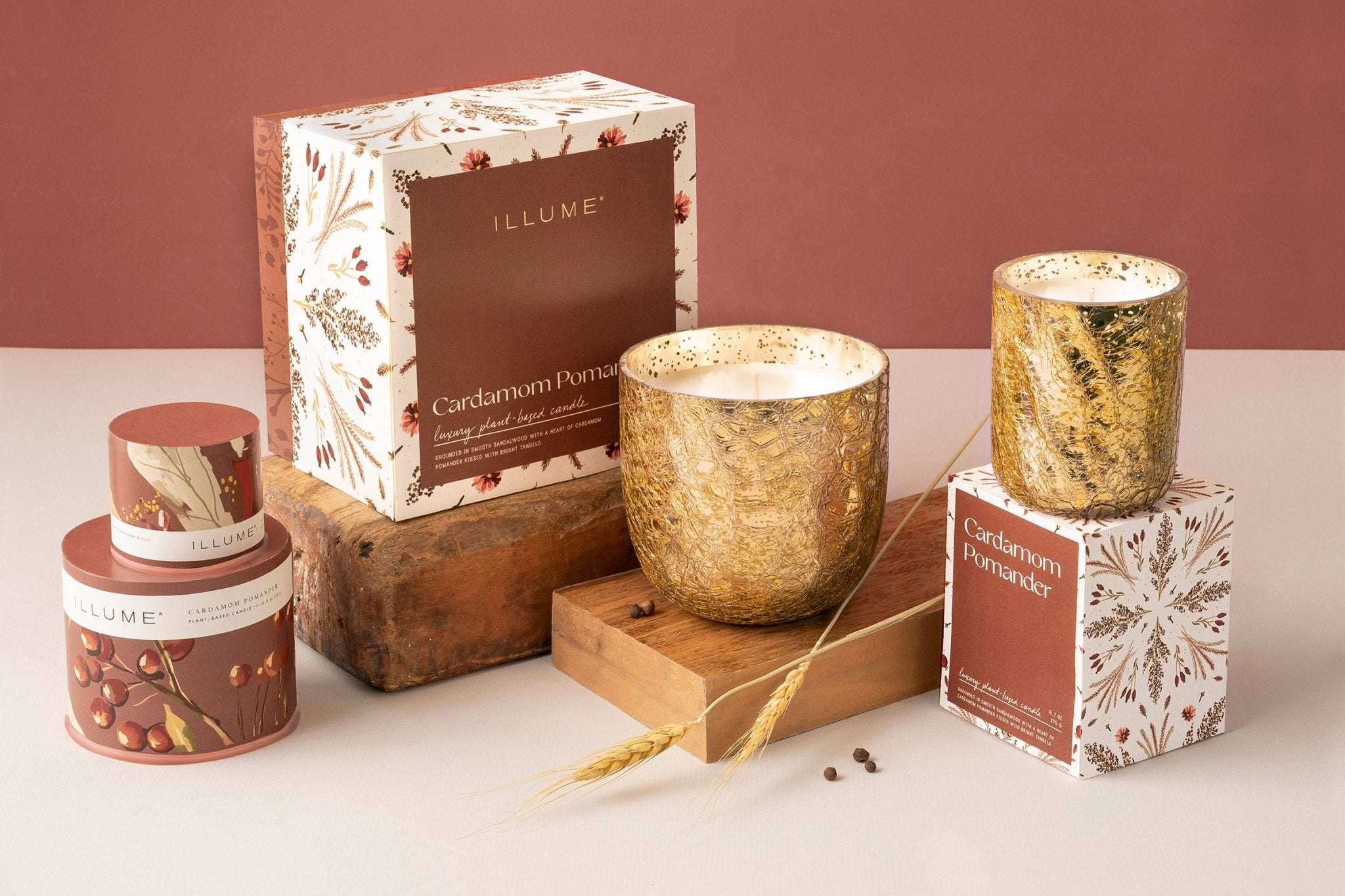 Premium Cardamom Pomander Scented Crackle Glass Candle - Large Gift Boxed Home Decor for Relaxation, Aromatherapy & Holiday Gifting