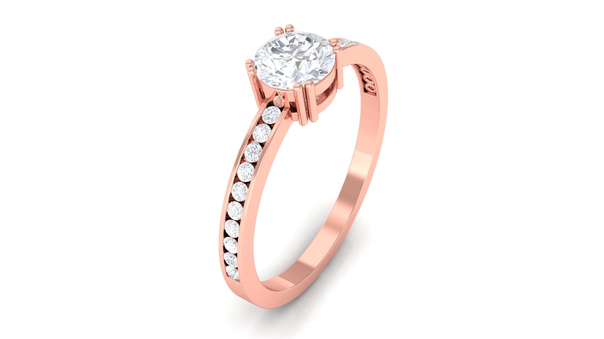 1 CT Moissanite Solitaire Ring for Women - 14K Solid Gold Pinky Promise Ring with Side Stones | Elegant Round Cut Engagement, Wedding, or Anniversary Jewelry Gift