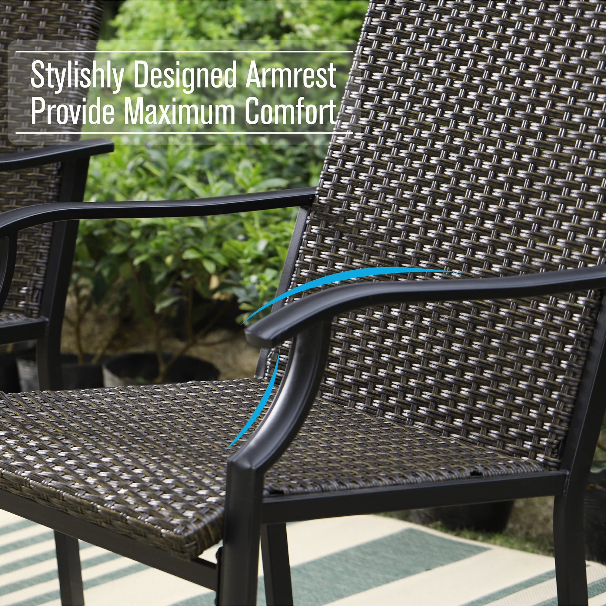 MFSTUDIO 5-Piece Outdoor Patio Dining Set - Square Wood-Like Table with 4 Rattan Wicker Chairs, Umbrella Hole Included - Perfect for Backyard, Garden, Poolside & Outdoor Entertaining