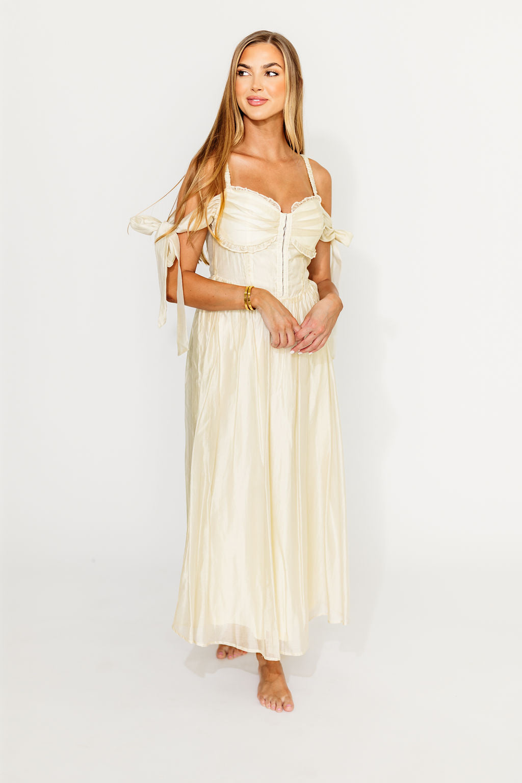 Paulina Sleeveless Sweetheart Neckline Midi Dress in Ecru - Perfect for Summer Weddings, Garden Parties & Date Nights