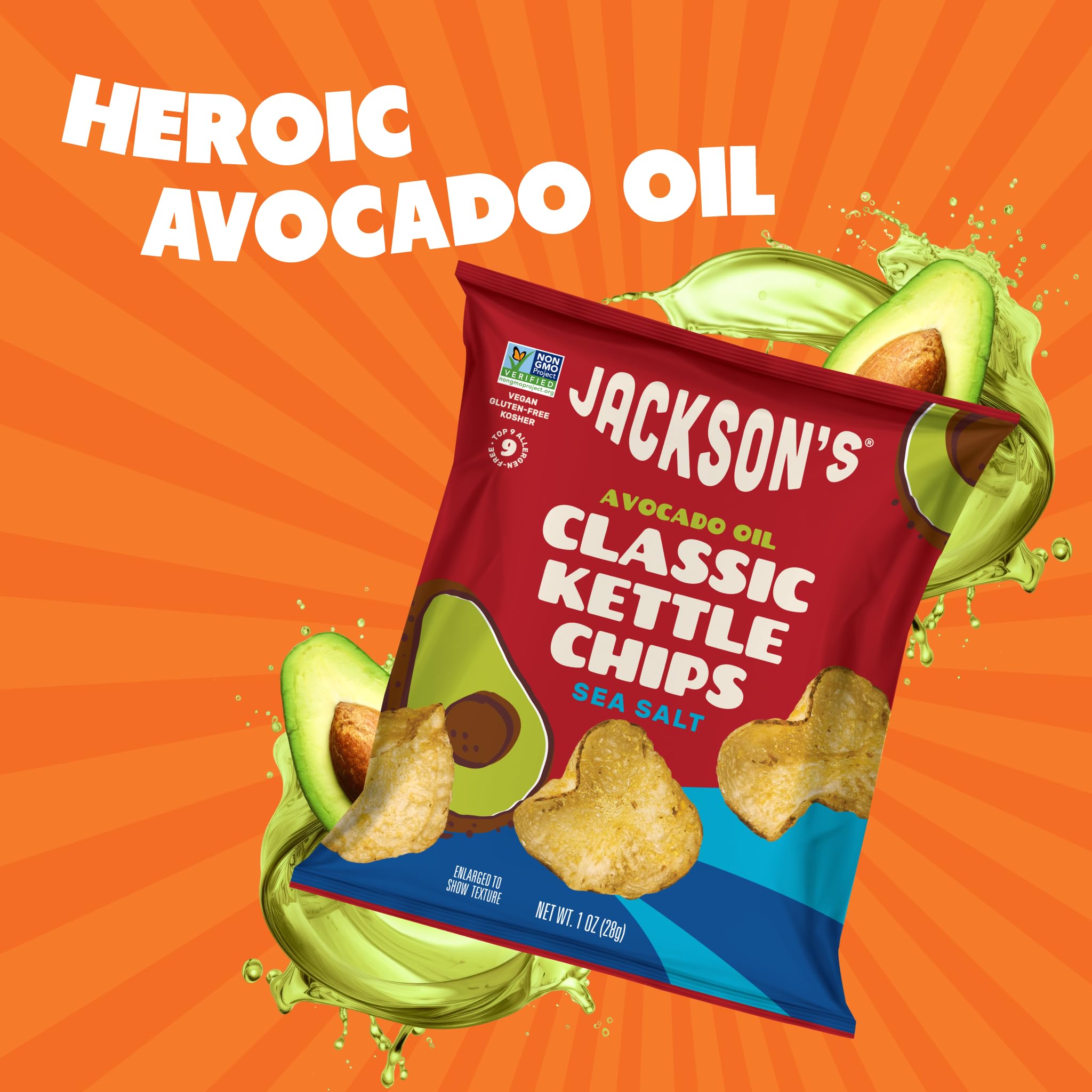 Jackson’s Classic Kettle Chips with Sea Salt – 1oz Bags (Pack of 15) – Made with Premium Avocado Oil – Gluten Free, Vegan, Kosher & Allergen-Friendly Snacks – Perfect for Parties, School Lunches & On-the-Go Snacking – Shark Tank Featured Product