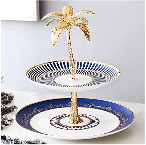 2-Tier Ceramic Cake Stand for Desserts, Fruits & Afternoon Tea - Elegant Serving Tray for Weddings, Birthdays, Parties & Home Decor (Blue, Size C) | Perfect for Living Room Display, Cupcake Presentation & Special Occasions