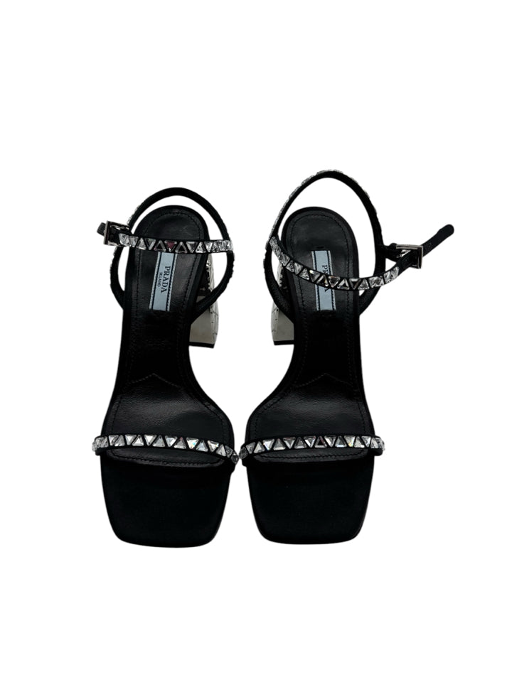 Prada Women's Crystal Embellished Block Heel Pumps - Size 36.5 (US 6.5) - Elegant Evening Shoes for Parties, Weddings & Special Occasions