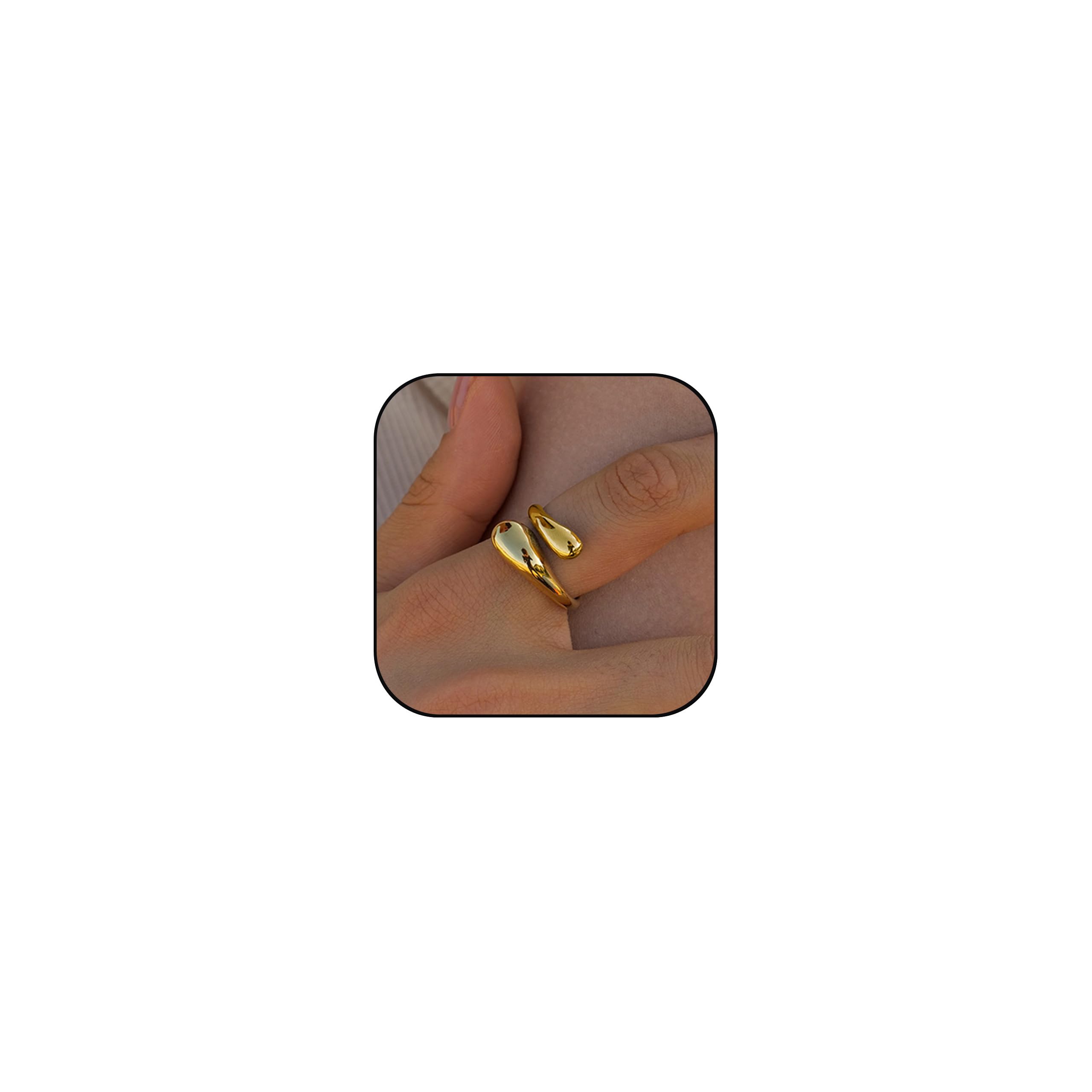 FUNTE® 18K Gold Plated Adjustable Thumb Rings for Women & Men - Chunky Teardrop Bow Design Thick Band Rings with Jewelry Box - Perfect for Gifts, Parties, and Everyday Fashion Accessories