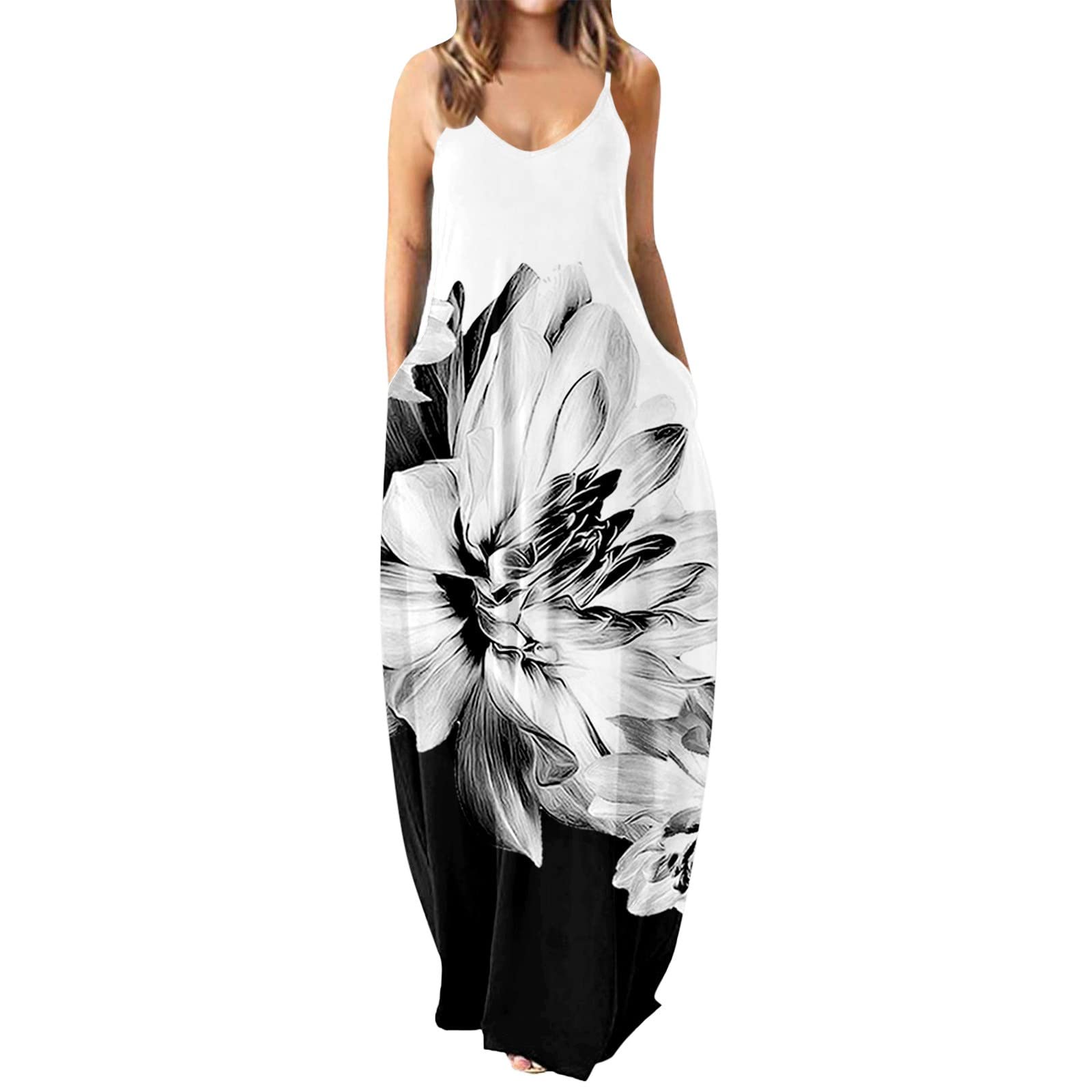 Women's Long Flowy Sleeveless Sun Dress with Pockets - Modest Formal Maxi Dress for Party, Beach & Summer Occasions