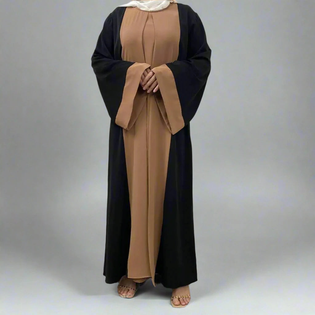Elegant Muslim Women's Patchwork Abaya Dress - Modest Islamic Prayer Dress for Women - Perfect for Eid, Ramadan, Mosque & Special Occasions