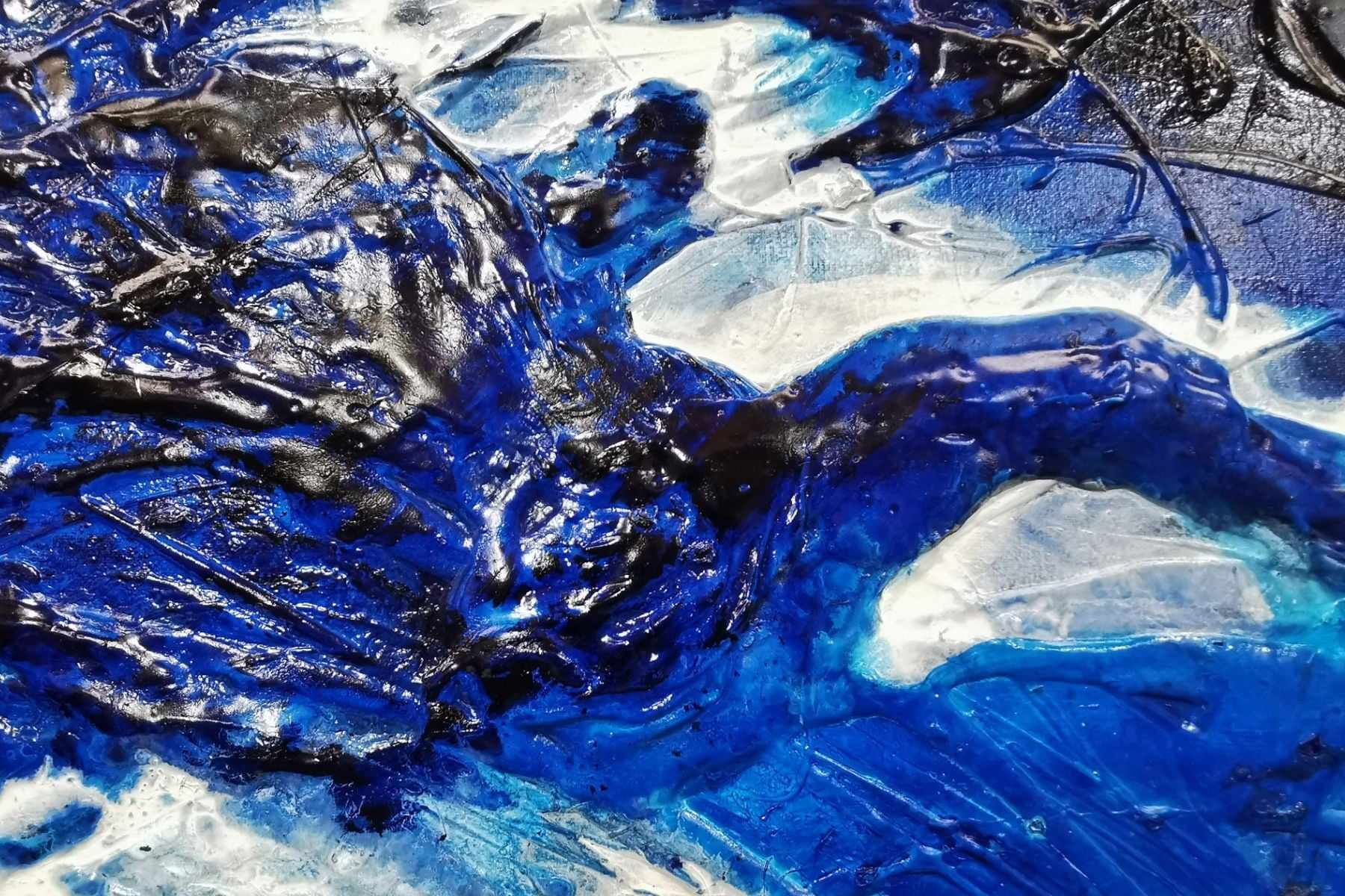 Blue and White Textured Abstract Painting - 270cm x 120cm Large Wall Art - Sapphire Seduction Style - Perfect for Living Room, Bedroom or Office Decor